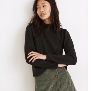 Madewell Gray‎ Plush Mockneck Puff Sleeve Knit Sweater Top Size Medium